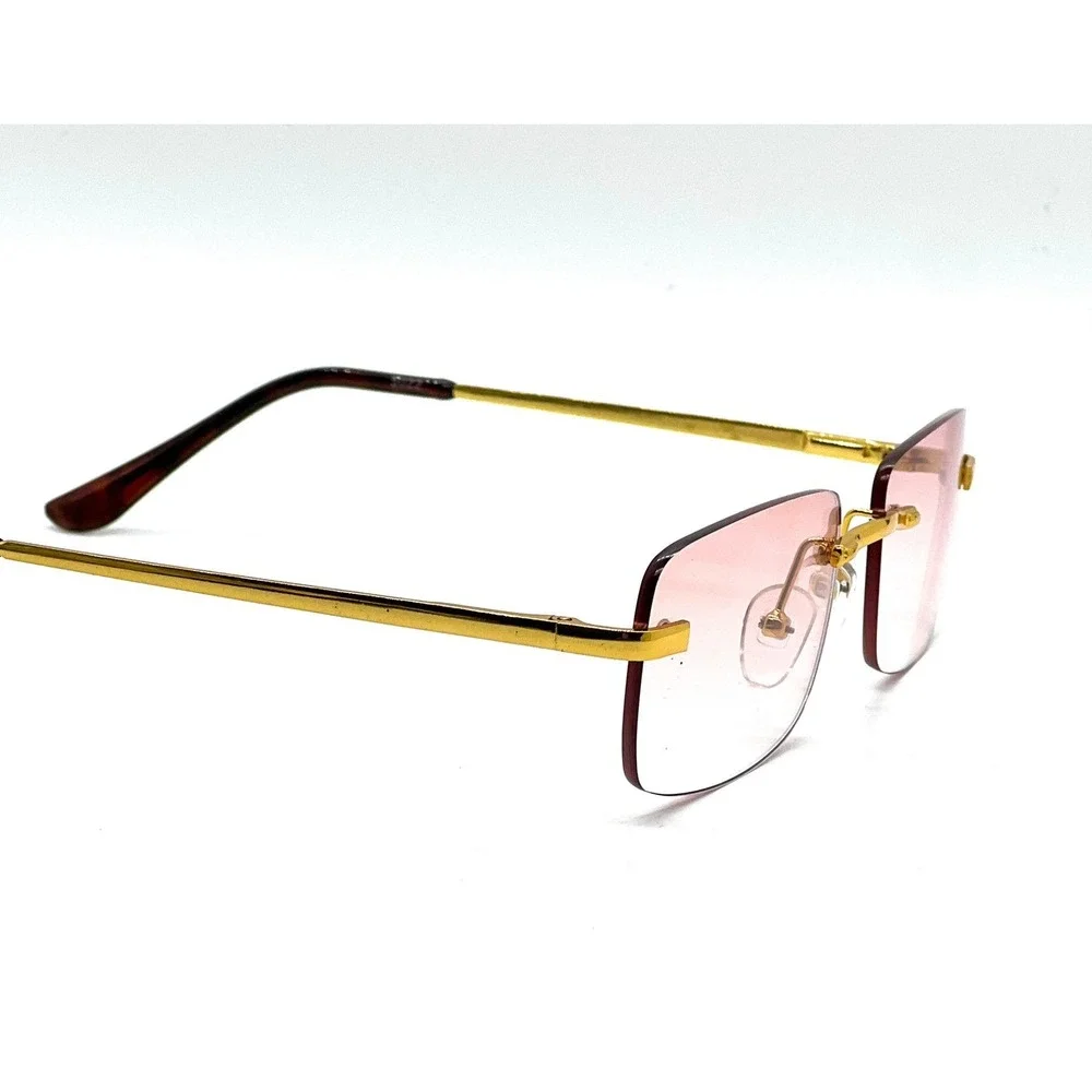 Rimless Sunglasses Gold Frame Pink Lens UV400 Protection Fashion Shades Lentes‎